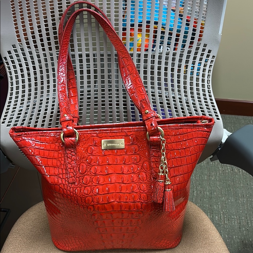 Brahmin Red Crocodile-Embossed Tote Bag